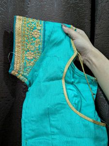 Turquoise Saree with Gold Embroidery