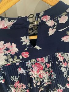 Navy Floral Pleated Top