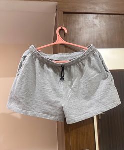 Grey Cotton Blend Casual Shorts
