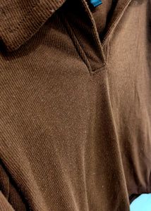 Brown Collared Long Sleeve Top