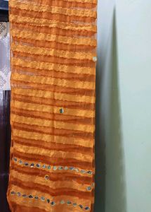 Orange Striped Dupatta with Mirror Work