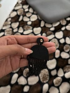 Black Beaded Tassel Earrings