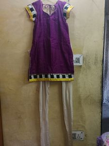 Women's Purple Kurta With Cream Churidar