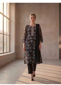 Elegant Black Floral Kurta Set