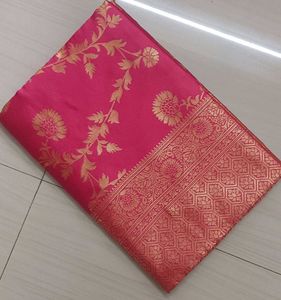 75)Pink Banarasi Silk Saree