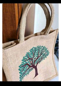 Jute Tree Print Tote Bag