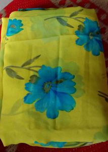 Floral saree lemon yellow colour