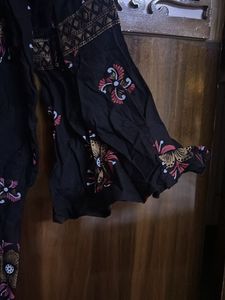 Black Long Floral Print Kurta with bell sleeves