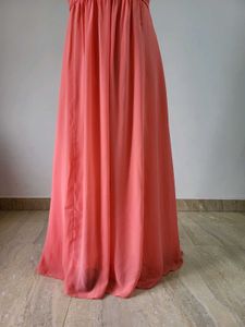 Elegant Coral One-Shoulder Maxi Dress