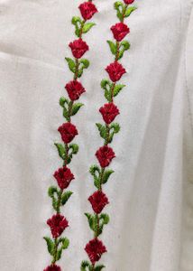 Elegant White Kurta set with Red-Green Embroidery