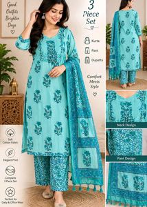 Cotton Sea Blue Kurta Set..