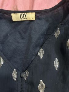 Elegant Navy &amp; Silver Diamond Print Blouse