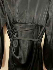 Sleek Black Satin V-Neck Dress