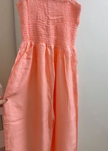 Peach Smocked Jumpsuit with Buttons