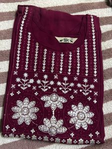 Embroidered Maroon Kurta