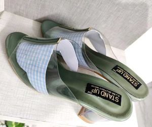 Green 💚 Block Heel Slides, Clear Straps,