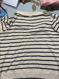 Striped Polo Neck Knit Top