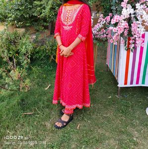 Vibrant Pink Bandhani Kurta Set with Dupatta