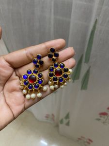 Blue kemp pearl jhumka