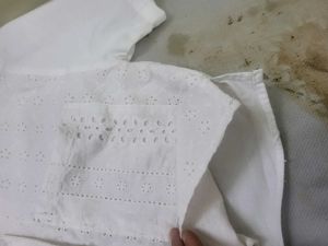 White Broderie Anglaise Cropped Shirt not wearing