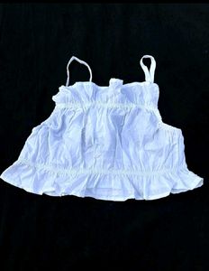 H&amp;M White Cotton Smocked Crop Top