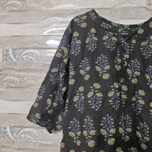 Black Floral Print Kurta