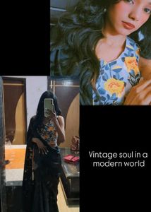 Elegant Black Satin Silk Saree with Floral Blouse