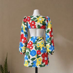 Vibrant Floral Cut-Out Mini Dress