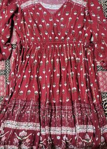 Floral Print Maroon Dress