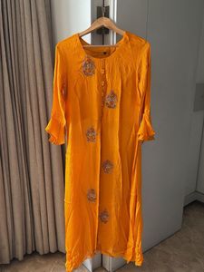 Orange Embroidered Kurta with Zari Work