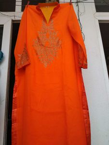 Vibrant Orange Embroidered Kurta