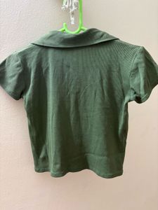 Green Collared Short Sleeve Top