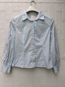 Korean Pintrest Light Blue Button-Up Shirt with Fa