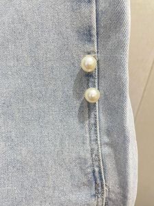 Pearl embellished high waist jeans