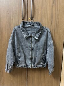 Cropped Oversized Biker Denim Jacket