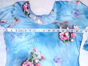 Elegant Sky Blue Floral Georgette Long Gown Set