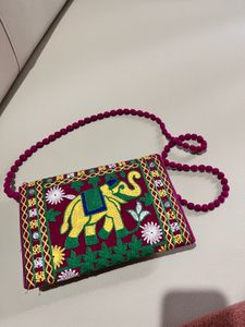 Embroidered Elephant Sling Bag