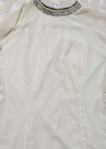 Elegant White Embellished Neckline Dress