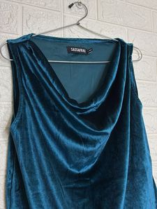 Teal Velvet Cowl Neck Sleeveless Top