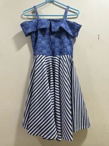 Blue Striped Off-Shoulder Dress