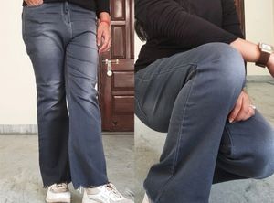 Women Bootcut Grey Jeans With High Waist