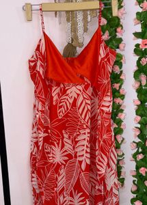 orange ethnic motif dress