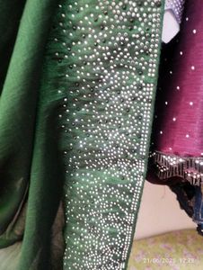 Green  Saree Silver Sargoski Border