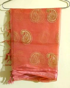 Orange Paisley Dupatta with Tassels