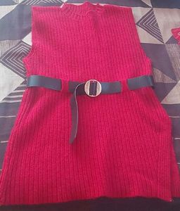 Alamode by akanksha Red Knit Vest With White shirt