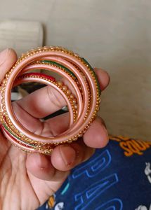 Elegant Gold &amp; Pearl Bangles Set