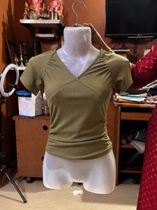 Stylish Ruched Olive Green Top