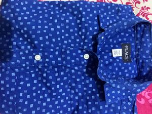 Blue Printed Button-Up Shirt