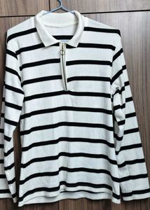 Striped Knit Zip-Up Top – Stylish &amp; Comfortable