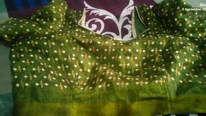Green Saree with Zigzag Pattern